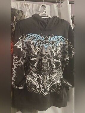 🔥NEW TAGS ON🔥 ARSENIC Men's Black Graphic Hoodie Shirt - Skull & Wings Design